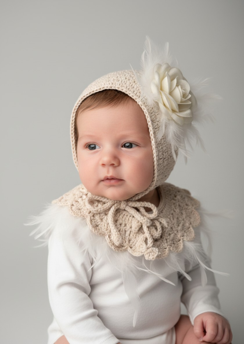 Vintage Şapka ve Yaka Takımı - Bebek Hediyelik