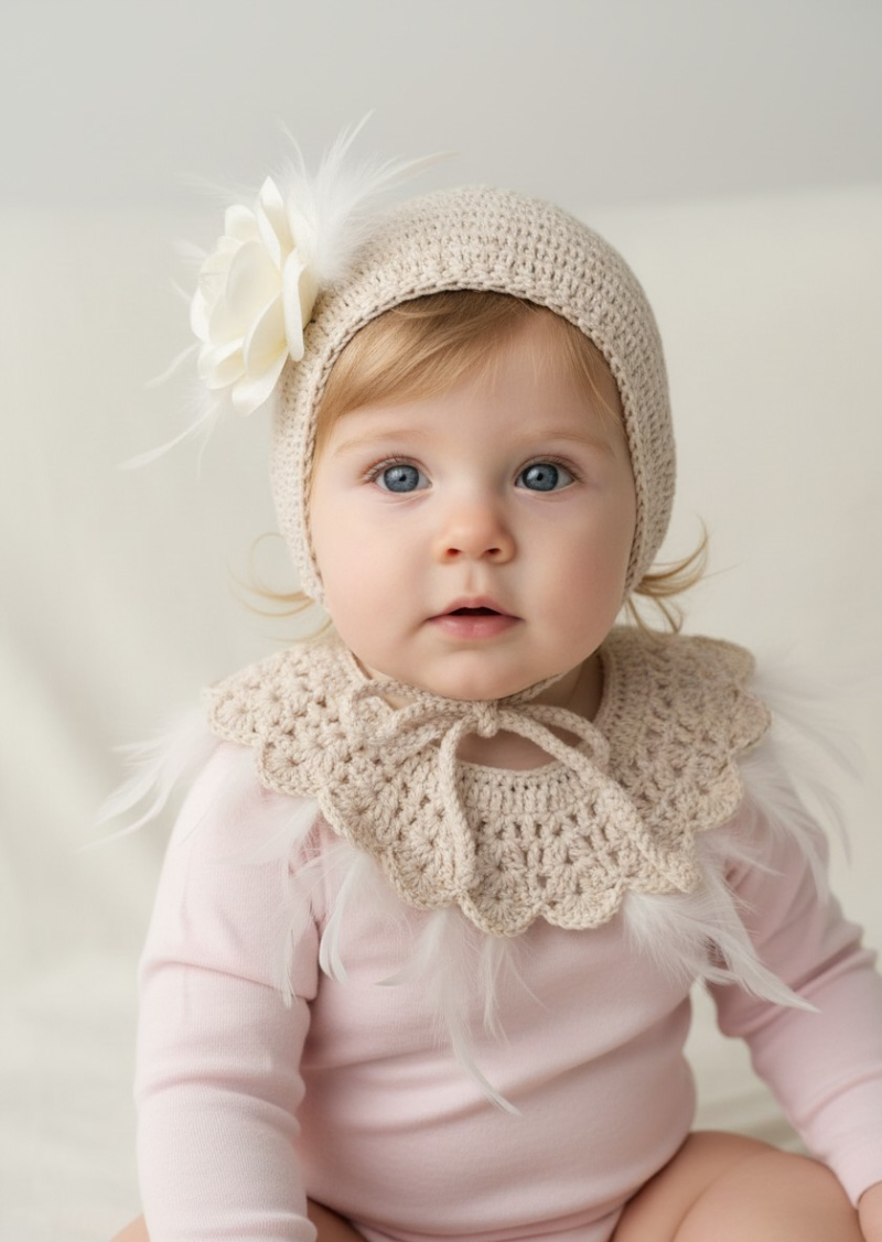 Vintage Şapka ve Yaka Takımı - Bebek Hediyelik