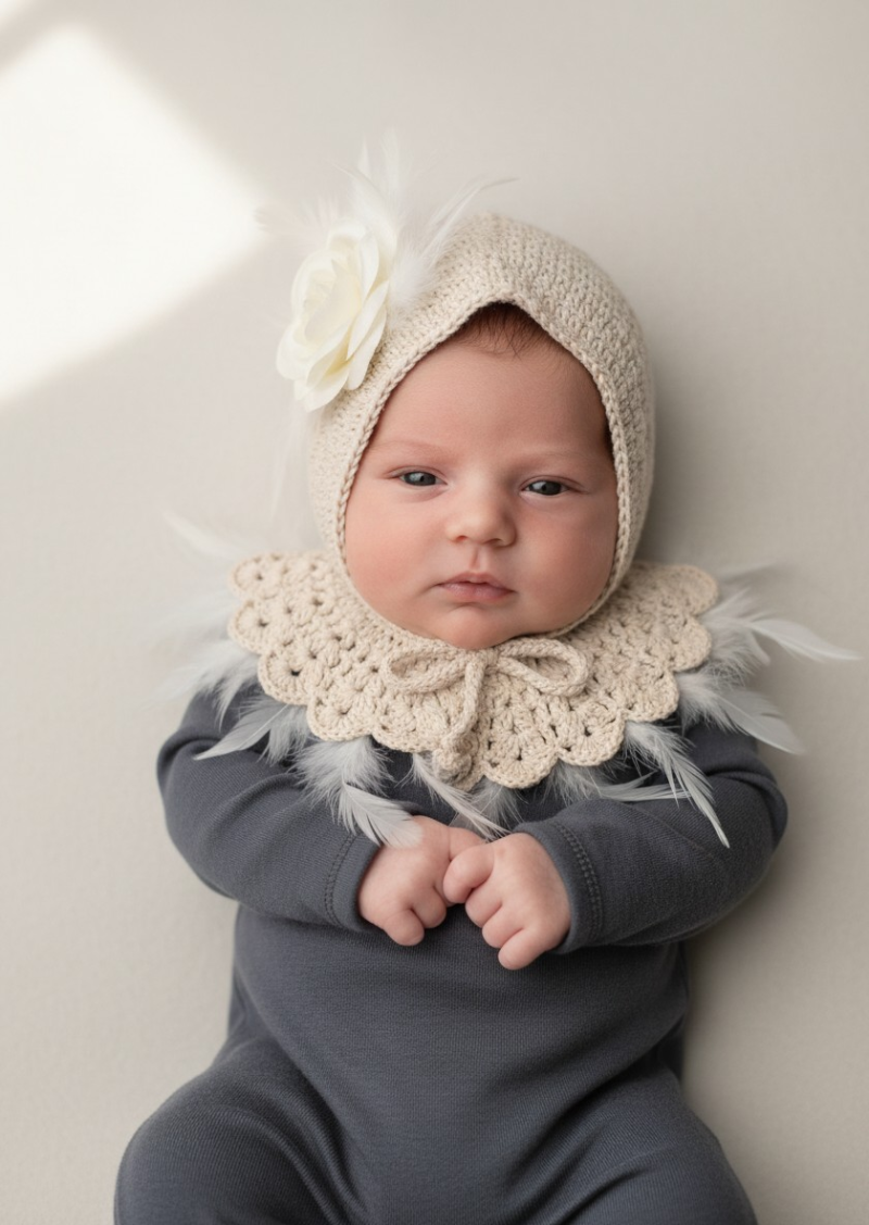 Vintage Şapka ve Yaka Takımı - Bebek Hediyelik