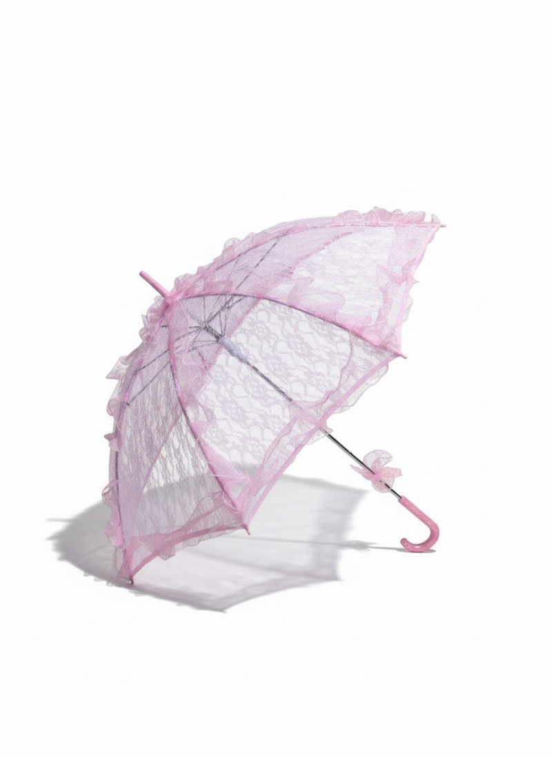 Pembe Dantelli Vintage Şık Kadın Şemsiye - Romantik Tasarım,Fotoğraf Ve Özel Gün Aksesuarı