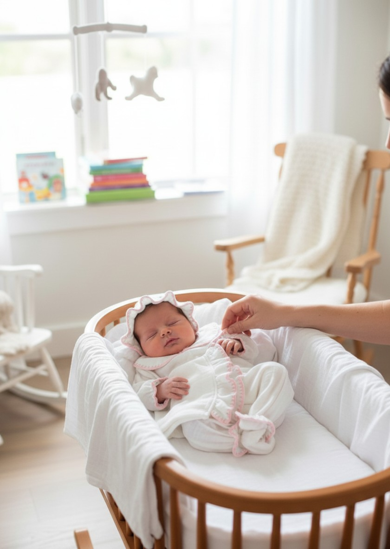 El Örmesi Detaylı 4 Kat Müslin Yenidoğan Tulum Seti - Pembe