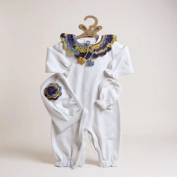 Kız Bebek Örgü Yaka Yenidoğan Tulum Seti