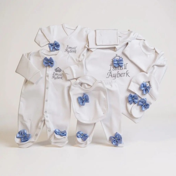 Erkek Bebek 10lu Hastane Çıkış Seti-Nakışlı