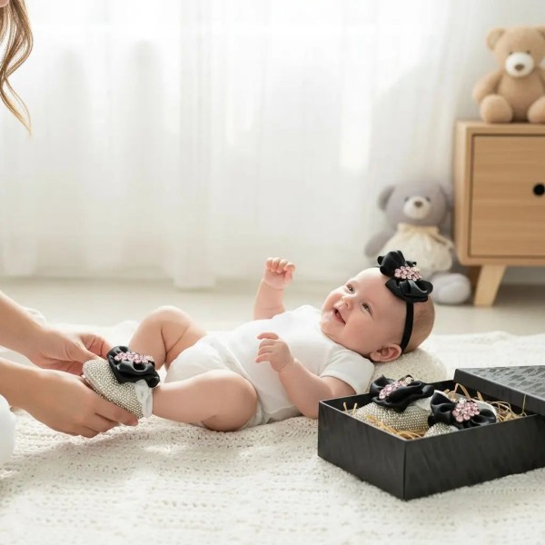Taşlı Bebek Ayakkabı Ve Bebek Bandana