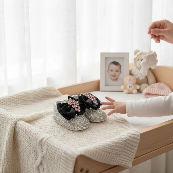 Taşlı Kız Bebek Ayakkabı - Siyah