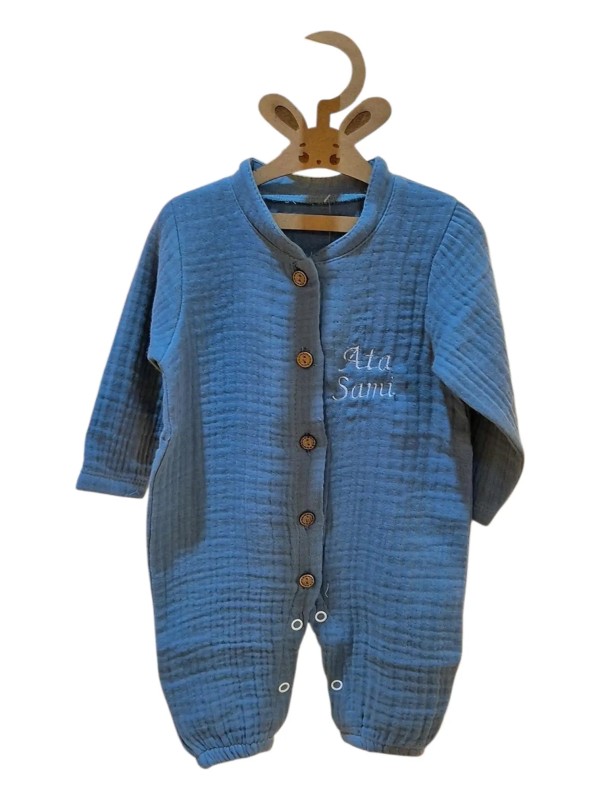 Müslin Erkek Tulum Düğmeli -Nakışlı