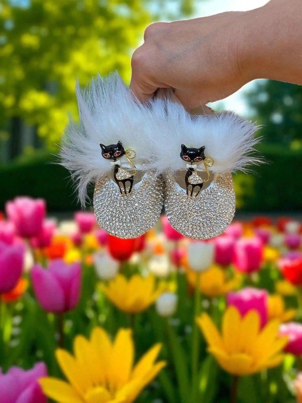 Kedi Figürlü Taşlı Bebek Hediyelik Ayakkabı