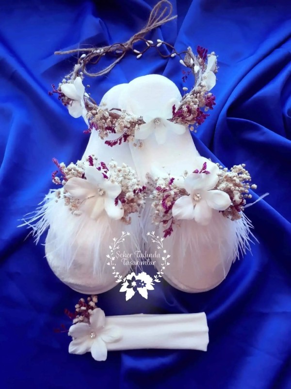 Beyaz Cipsolu Tüylü 3’lü Set