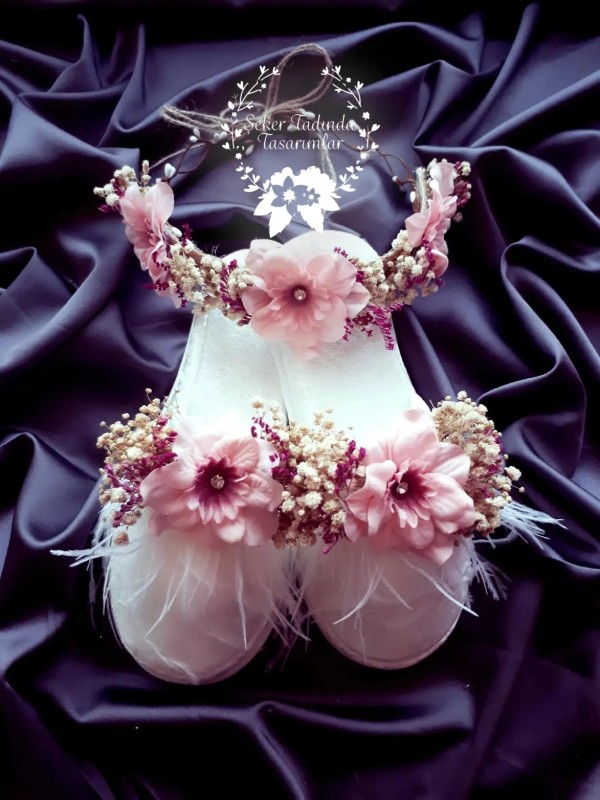 Pembe Cipsolu Taç Terlik Seti