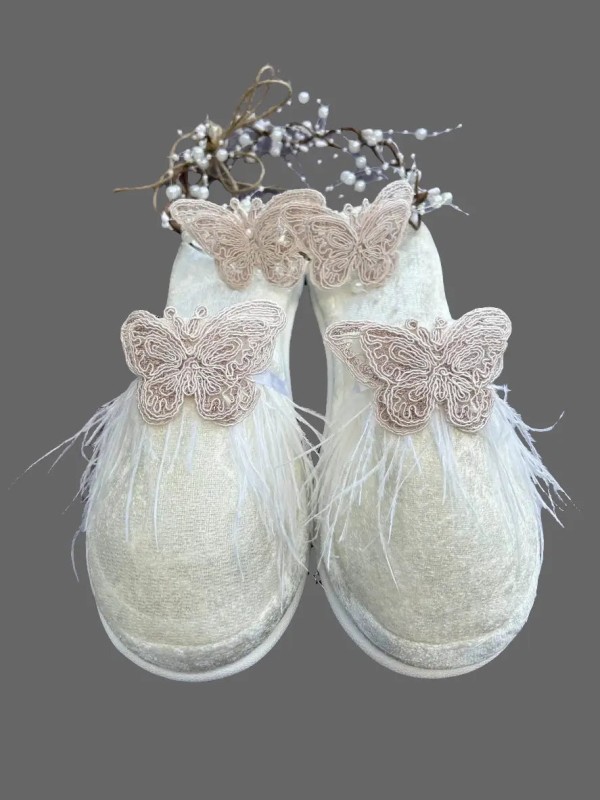 Kelebek Detaylı Lohusa Taç Terlik Seti