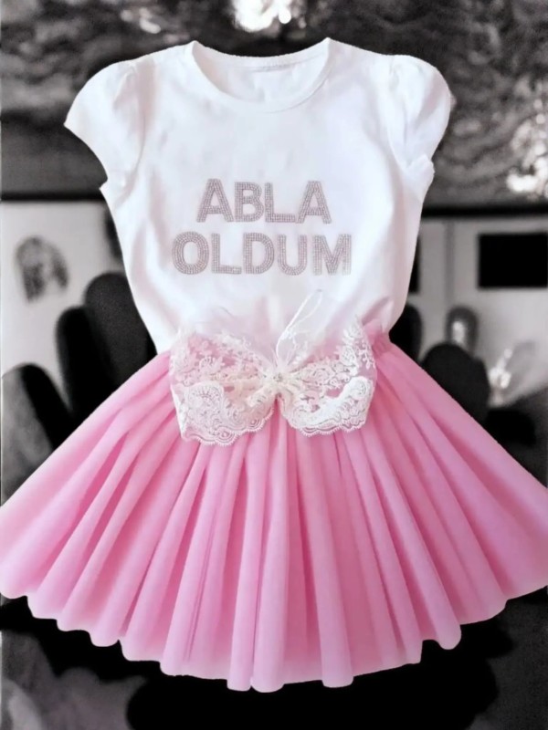 Tütülü Abla Oldum Seti – Tütü Etek, Tişört - Fransız Güpür Detaylı