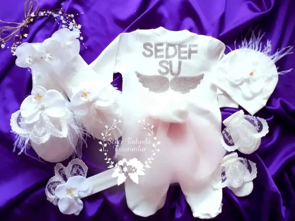 Beyaz Orkide Melek Kanatlı Hastane Çıkış Seti