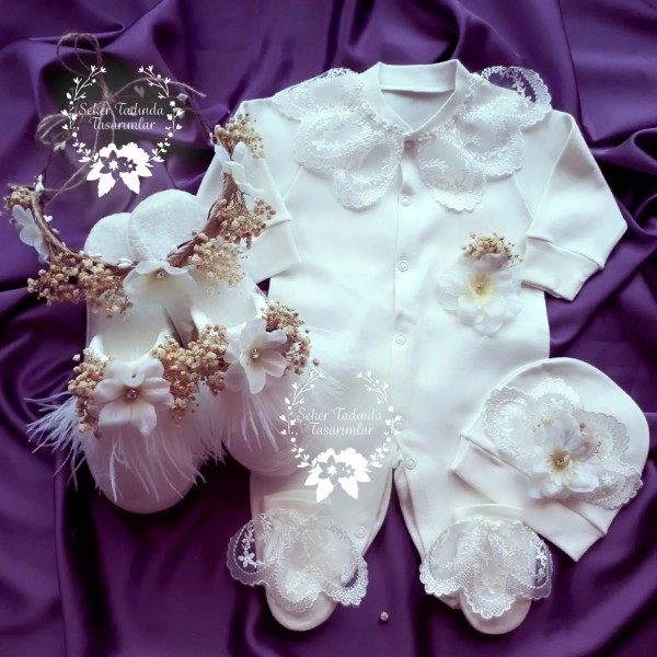 Beyaz Naturel Yeni Doğan Hastane Çıkış Seti