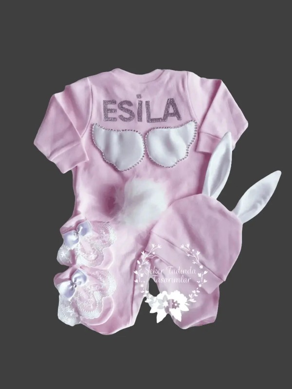 Yenidoğan Tavşan Kulak Tulum Seti Pembe