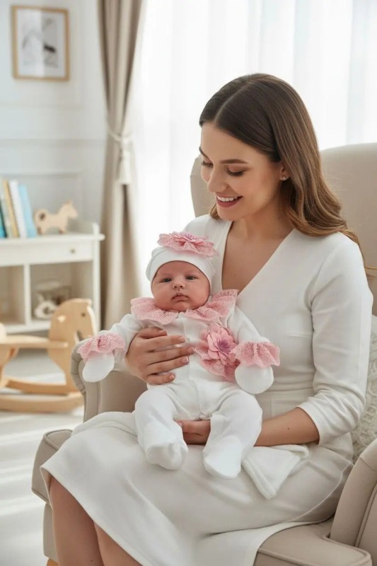 Yakası Pudra Güpür Detaylı Tulum Seti