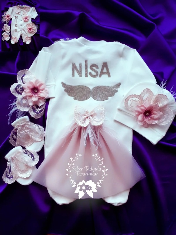 Yakası Güpürlü Pudra Tulum Seti