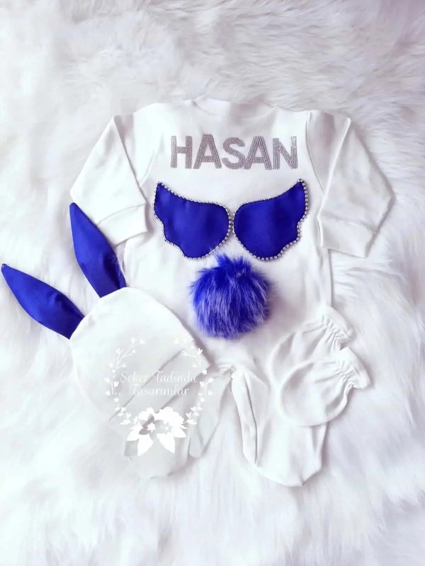 Sax Mavi Detaylı Tavşan Kulak Tulum Seti