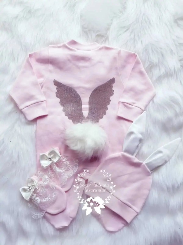 Pembe Tavşan Kulaklı Tulum Set