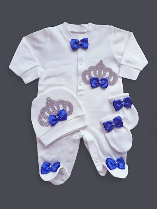 Mavi Detaylı Erkek Bebek Tulum Seti