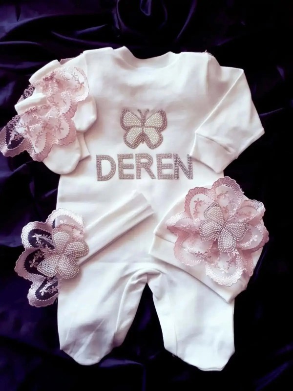 Kelebek Detaylı Kız Bebek Tulum Seti