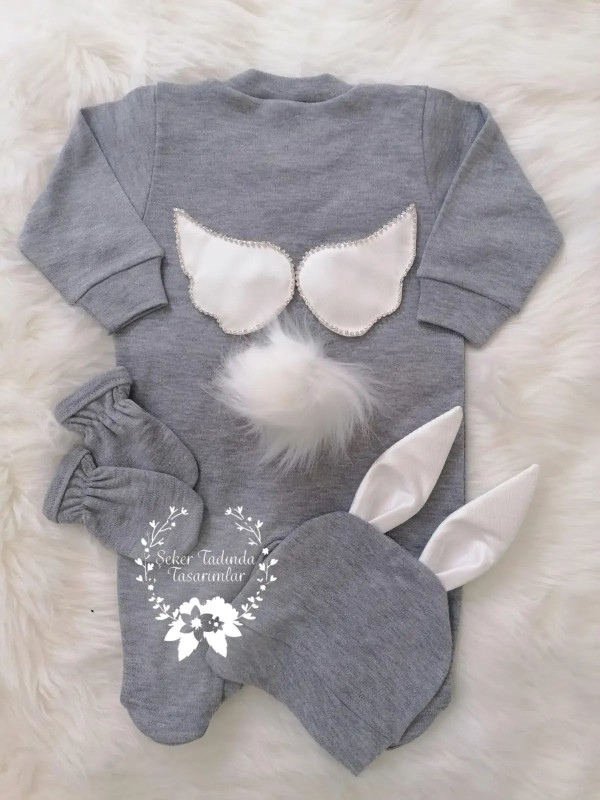 Gri Tavşan Kulak Tulum Set