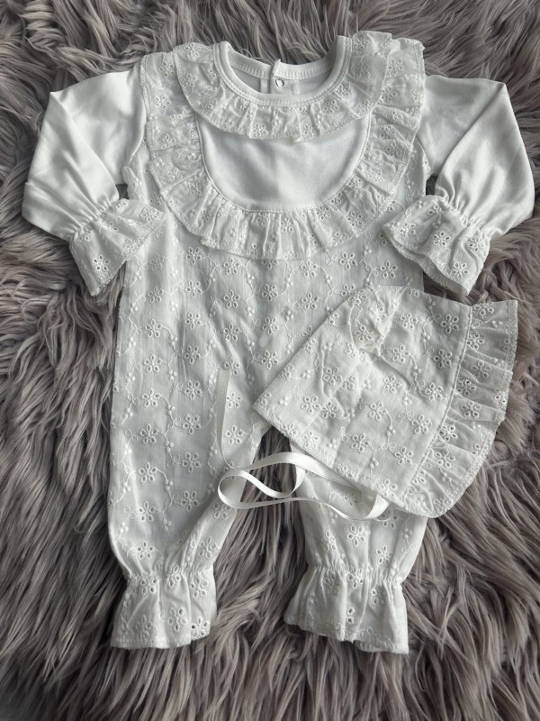 Dantelli Bonet Şapkalı Tulum Set